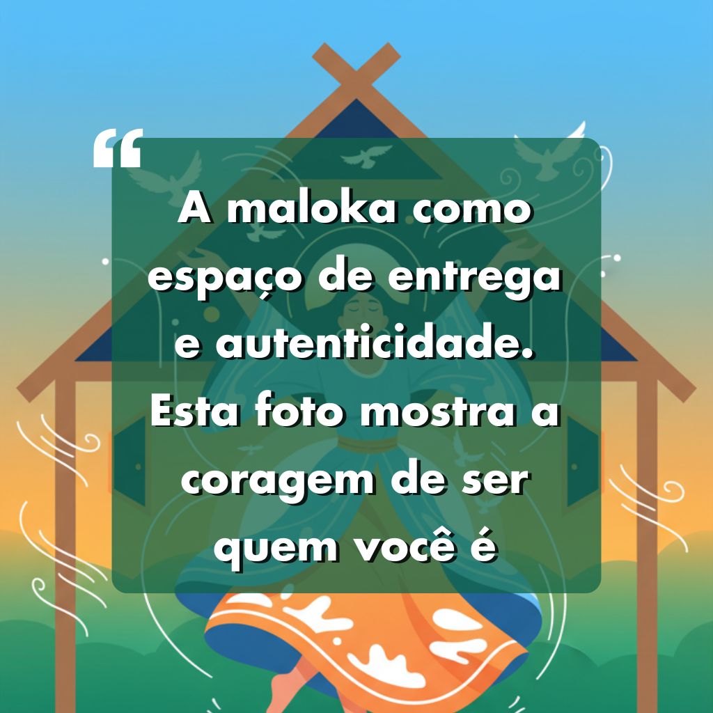 Ilustração de uma pessoa com uma saia colorida diante de uma casa estilizada, com frases para foto sozinha triste em português sobre coragem e autenticidade elegantemente exibidas sobre a imagem.