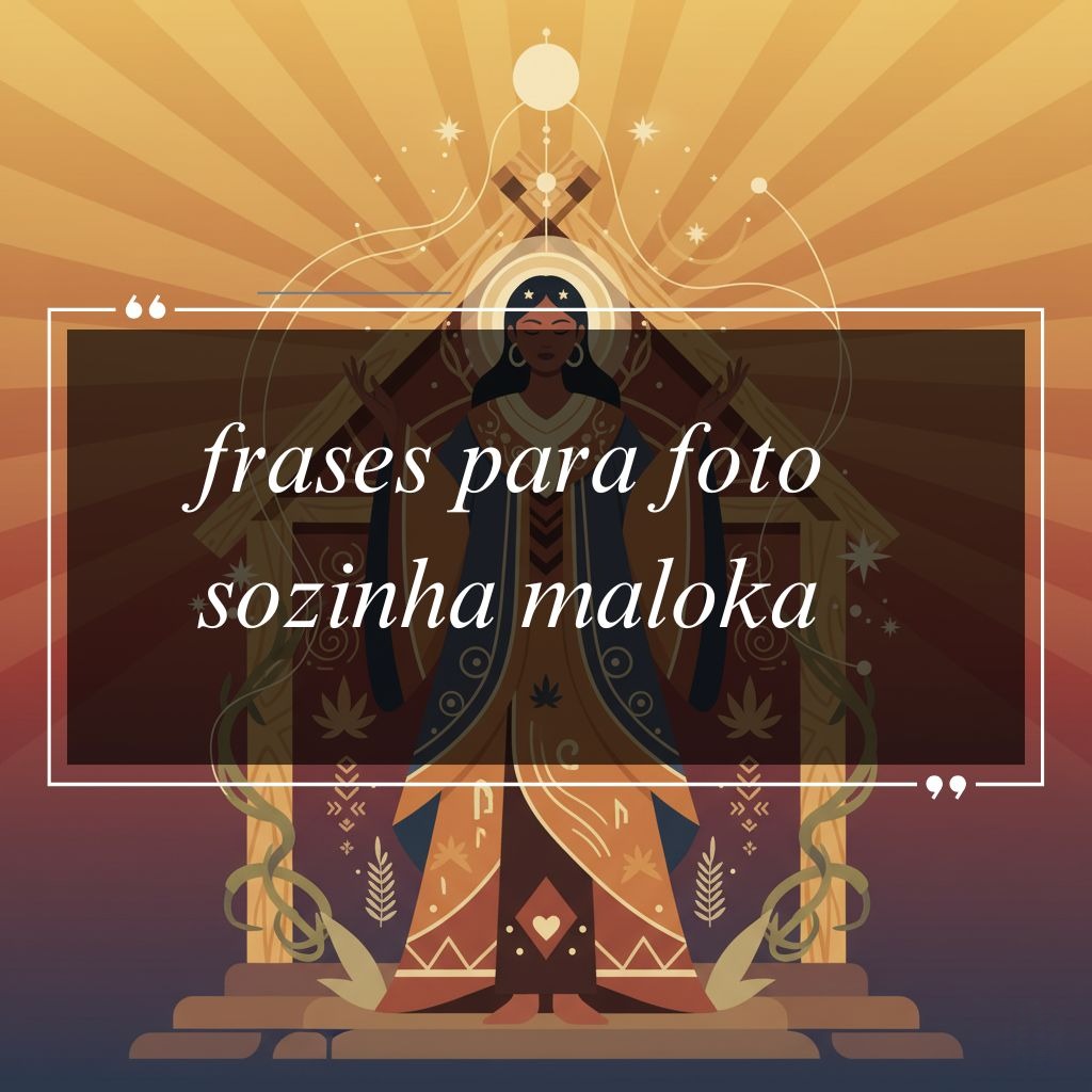 Ilustração estilizada de uma mulher com roupas coloridas e um fundo radiante, sobreposta a frases para foto sozinha maloka em negrito e inserida em uma moldura decorativa.